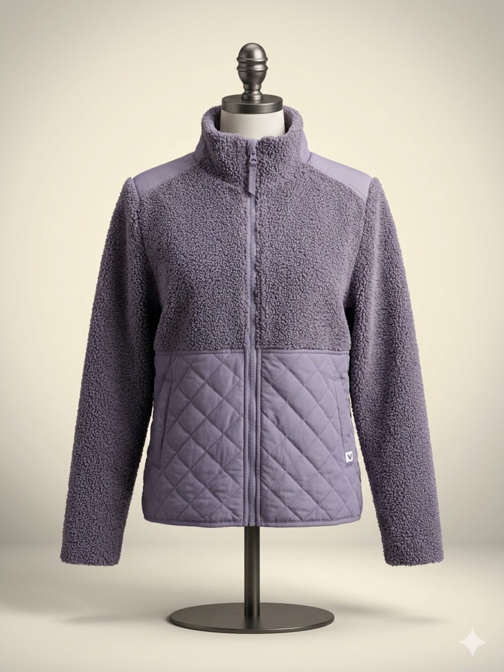 Women's Grey Teddy Fleece Quilted Zip Jacket